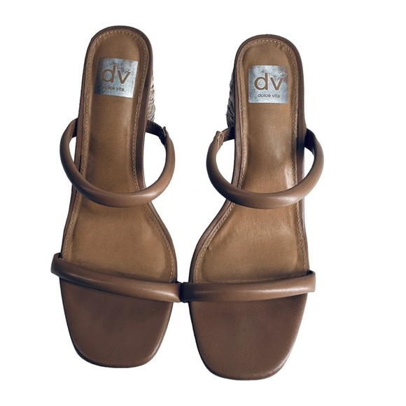 DV Dolce Vita womens Myla Heeled Sandal tan nude strappy found heel straw sz 10 - Picture 2 of 10